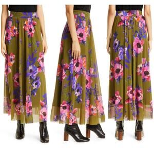 Fuzzi Jean Paul Gaultier NWT Gonna Lunga Floral Maxi Skirt In Alpino Size M Mesh